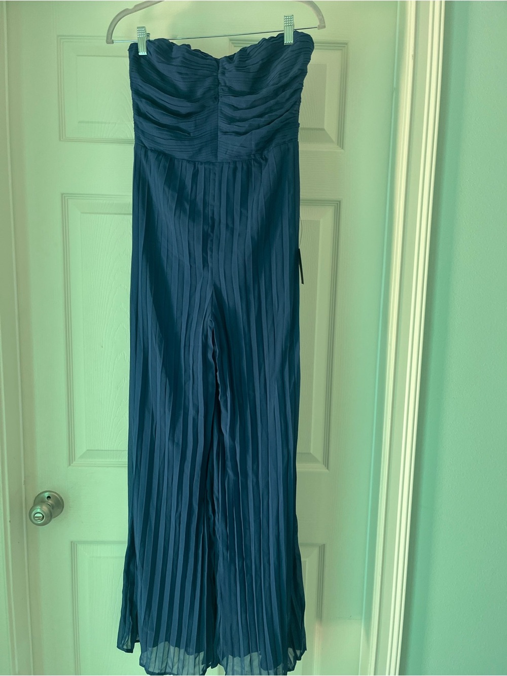 Lulu's Strapless Pleated Jumpsuit in Blue